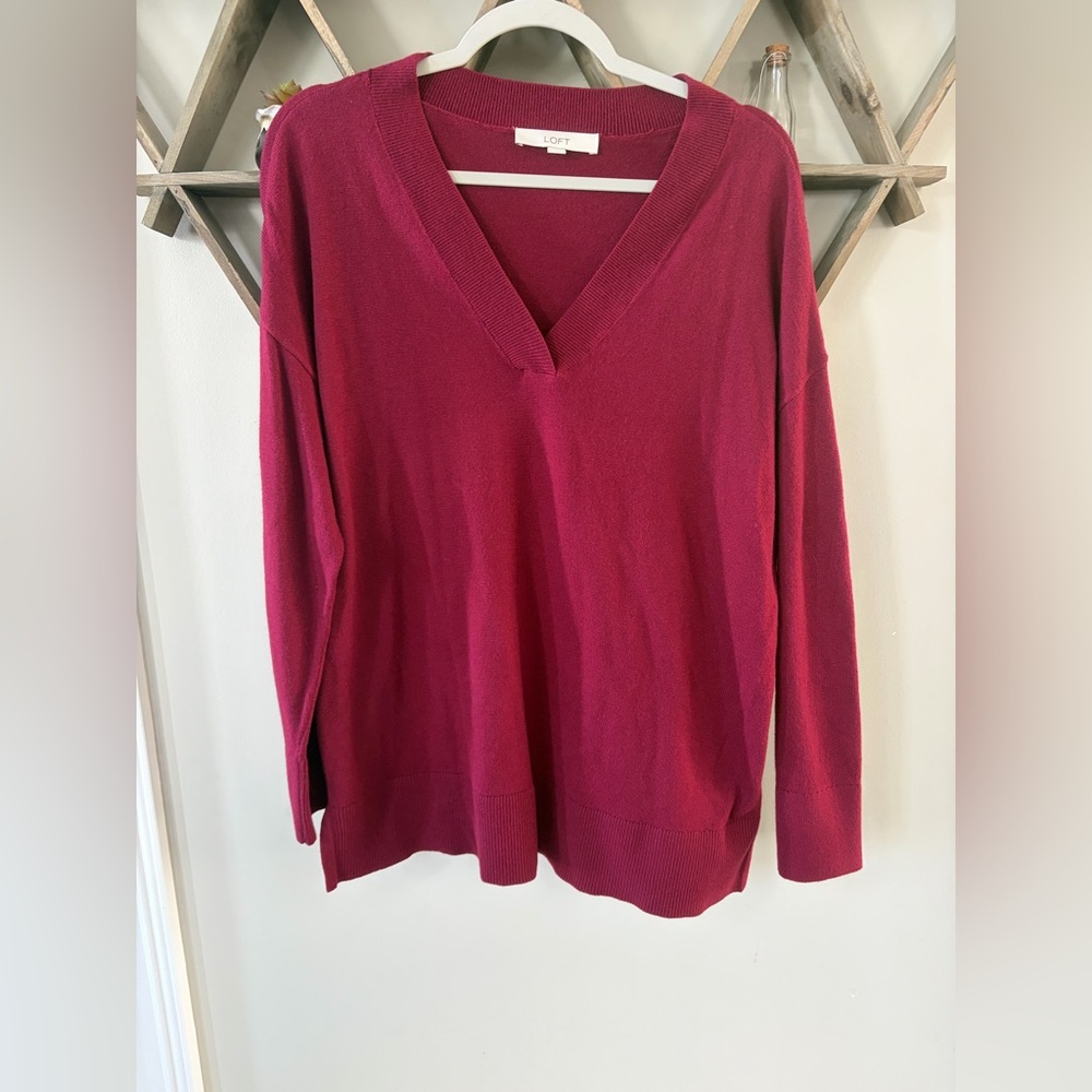 LOFT Rich Burgundy v-neck sweater. Like new condition. Women’s size large.